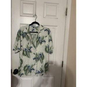 Tommy Bahama 100% Silk Hawaiian Aloha Shirt Men's Size Medium Cream Leaf EUC